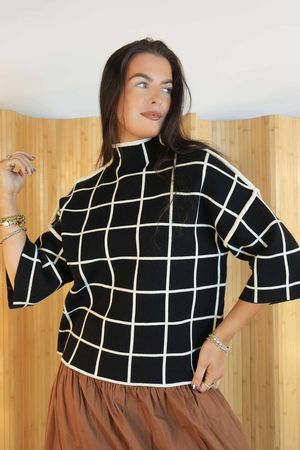 Robanne soft Stretch Party Knit Grid Black /2=